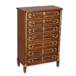 seven drawers chest walnut gold miniature 1:12, Collectable furniture (Trianon)