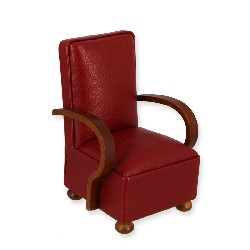 sofa chair art deco walnut-cuir rouge miniature 1:12, Collectable furniture (Trianon)