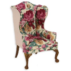 single seat sofa walnut/flower fabric miniature 1:12