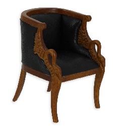single seat sofa walnut/black leather miniature 1:12, Collectable furniture (Trianon)