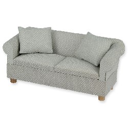 sofa grey with dots and 2 pillows miniature 1:12, Furniture