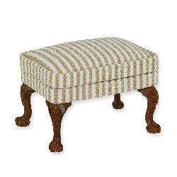 footstool walnut-cream stripe fabric  Trianon collectible furniture 1:12