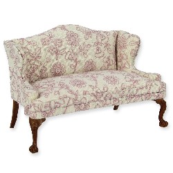 sofa walnut fabrick w/oldpink flowers miniature 1:12, Collectable furniture (Trianon)