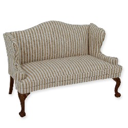 sofa walnut-cream stripe fabric  Trianon collectible furniture 1:12