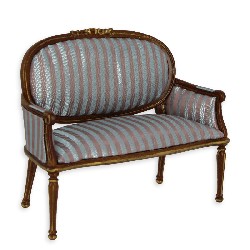 sofa louis xvi walnut-blue-gold stripes miniature 1:12, Collectable furniture (Trianon)