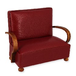 sofa art deco walnut-red leather  Trianon collectible furniture 1:12