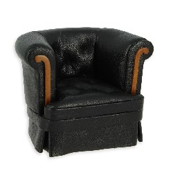 single seat walnut black leather miniature 1:12, Collectable furniture (Trianon)