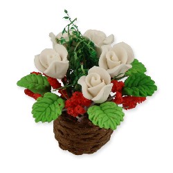 small flower pot red/white/green miniature 1:12, Garden