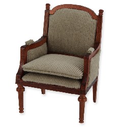 wing chair l-xvi walnut grey-beige velvet miniature furniture 1:12