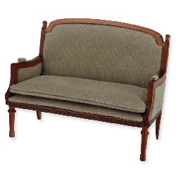 sofa louis xvi cherrywood grey-beige velvet miniature 1:12, Furniture