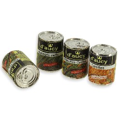 6 metal cans ass. miniature 1:12, Miniatures