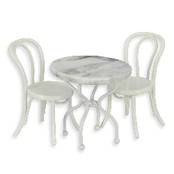 metal/marble table and 2 chairs, white miniature 1:12, Furniture