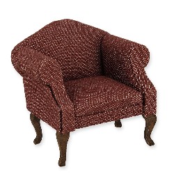 wing chair louis xv walnut dark red miniature 1:12, Furniture