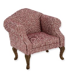wing chair louis xv walnut violet miniature 1:12, Furniture