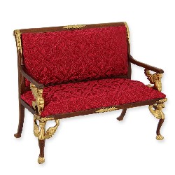 sofa fabric wanut and gold red fabric miniature 1:12, Collectable furniture (Trianon)