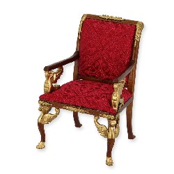 armchair fabric walnut and gold red fabric miniature 1:12, Collectable furniture (Trianon)