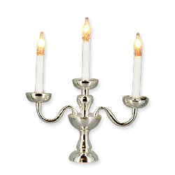 12v candlestick silver 3 arms miniature 1:12, Electricity and Lamps 12V