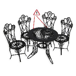 garden table and chair set 5pc, black - badly painted miniature 1:12, Furniture