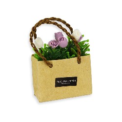 kraft bag with white and purple tulips miniature 1:12, Garden