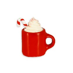 red mug with hot chocolate and candy miniature 1:12