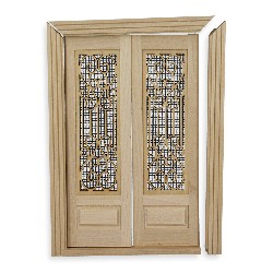 double entry door unstained TO BE REATTACHED for dollhouses 1:12