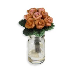 dark pink roses in vase - traces of glue - Miniature 1:12