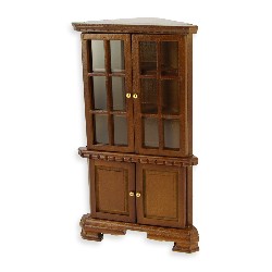 corner cabinet walnut miniature furniture - off-centre handles - 1:12
