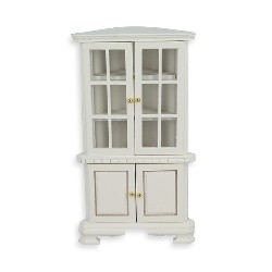 corner cabinet white - offset handles - miniature furniture 1:12