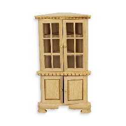 corner cabinet bare wood - offset handles - miniature furniture 1:12