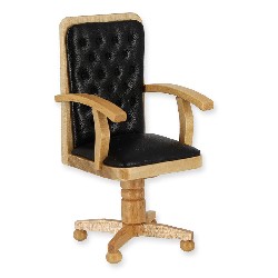 desk chair nat oak black leather miniature 1:12