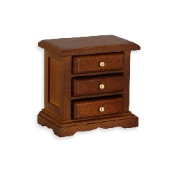bedside table, 3 drawers walnut miniature 1:12, Furniture