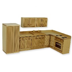 kitchen set 7 pcs natural oak miniature 1:12, Furniture