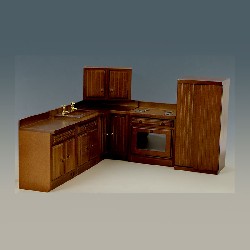 kitchen set 7 pcs walnut miniature 1:12