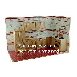 kitchen set 7 pcs bare wood miniature 1:12