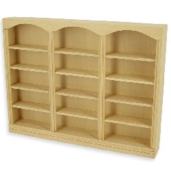triple bookcase bare wood miniature 1:12